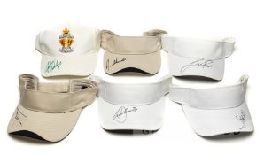 six autographed golf visors/caps, Seve Ballesteros, Jose Maria Olazabal. Justin Rose, Thomas