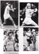 Large collection of press photographs of tennis legends, mix of b&w and colour photographs of