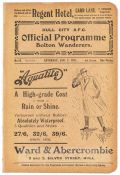 Hull City A.F.C. v Bolton Wanderers match programme 7th January 1911, No.12 4th season, 16-page