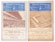 Eight Portsmouth v Arsenal programmes at Fratton Park, comprising 1930-31, 1931-32 (FAC), 1932-33,