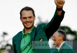 Golfer Danny Willett (2016 US Masters Champion) signed 2016 US Masters yellow pin flag, together