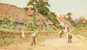 John Abernethy Lynas-Gray (1869-1937) A CRICKET MATCH IN THE LANE, circa 1896, depicting children