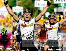 Four signed photographs of major international cyclists, comprising: Mark Cavendish (UK) Tour De