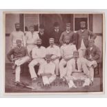 Four rare, early and historic cricket photographs removed from a Victorian scrap album, comprising a