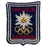 1936 Garmisch-Partenkirchen Winter Olympic Games blazer badge, The shield shaped badge lettered