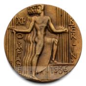 1936 Berlin Olympic Games bronze participation medal with original case, designed by Otto Placzek,