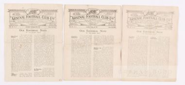 Three Arsenal home programme from the 1924-25 season,  v Sheffield United, Notts County and