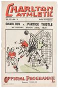 Charlton Athletic v Partick Thistle match programme,  25th March 1939, Vol.VII No.17 Season 1938-39,