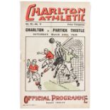 Charlton Athletic v Partick Thistle match programme,  25th March 1939, Vol.VII No.17 Season 1938-39,