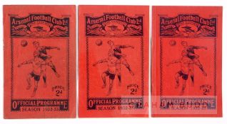 Twenty-one Arsenal home programmes from the 1932-33 season, v West Brom., Sunderland, Bolton,