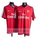 Two Cesc Fabregas and Andrei Arshavin signed replica Arsenal red jerseys, each short sleeved replica