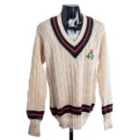 Malcolm Hilton’s cream Lancashire County Cricket Club sweater, woollen long-sleeved, with