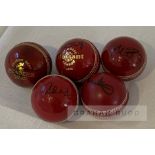 England signed cricket balls collection, comprising five red cricket balls signed by current England