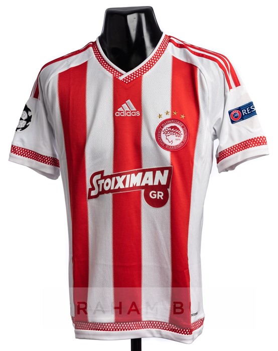 Omar Elabdellaoui red and white Olympiacos No.14 jersey from the 2015-16 UEFA Champions League Group