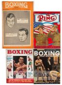 Collection of boxing magazines, including three bound volumes of Boxing News covering the period