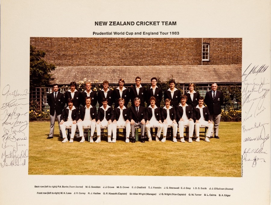 Fully-signed presentation photograph of the New Zealand team for the 1983 Cricket World Cup in