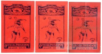 Twenty-two Arsenal home programmes from the 1931-32 season, v West Bromwich Albion, Sunderland,