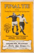 FA Cup Final Arsenal v Huddersfield Town programme on 26th April 1930, some light restoration,