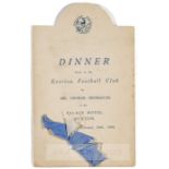 Everton FC team signed 1935 dinner menu card from the event held at the Palace Hotel Buxton, 26th