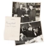 Shropshire Sportsmen's dinner menu signed by the England football captain Billy Wright and
