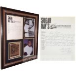 Boxing Legend Sugar Ray Robinson autographed manuscript letter framed montage, featuring two