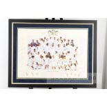Autographed Leeds United "Legends of Elland Road" framed print, artwork after Simon Smith from a