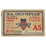 1932 Los Angeles Olympic Games Track & Field ticket, Obverse printed Xth OLYMPIAD LOS ANGELES 1932