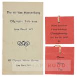 1932 Lake Placid Winter Olympic Games four man bobsleigh qualifying tickets and brochure, the two