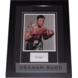 Smokin’ Joe Frazier signed framed photo display, measuring 52 by 40cm., excellent condition; the