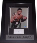 Smokin’ Joe Frazier signed framed photo display, measuring 52 by 40cm., excellent condition; the