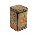 An original 1928 Amsterdam Olympic Games Van Melle’s Toffees tin, of tall square proportions with