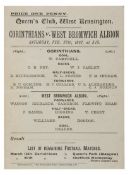 One-penny match card from the 1897 Corinthians v West Bromwich Albion friendly played at Queen’s