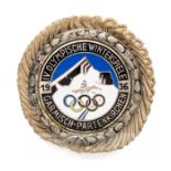 Garmisch-Partenkirchen 1936 Winter Olympic Games organising committee badge, silvered metal and