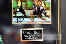 Usain Bolt "Fastest Man on the Planet" signed framed photographic presentation, featuring a very