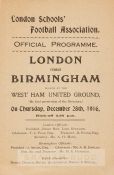 London v Birmingham Schools Representative Match programme played at West Ham United's Upton Park