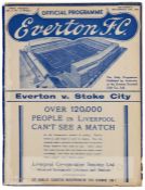 Match programme for the 1937 League Division One match between Everton and Stoke City at Goodison