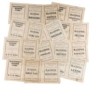 Thirteen single sheet Wartime Blackpool match programmes, season 1945-46, comprising matches against