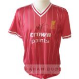 Kenny Dalglish signed red Liverpool FC 1982-83 season home replica jersey, with Crown Paints sponsor
