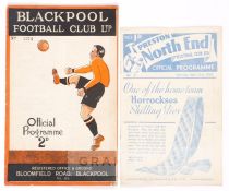 Two Arsenal away programmes,  v Blackpool on 1st October 1932 and v Preston North End on 23rd