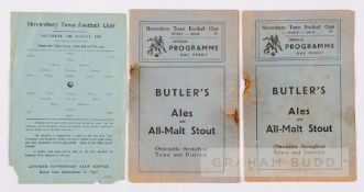 Three Shrewsbury Town home programmes, single-sheet Trial match 15th August 1936, and Nottingham