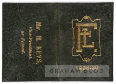 1928-29 Football League season ticket for Mr H. Keys, Vice President, folded leather-covered