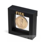 Brazil 2014 FIFA World Cup participation medal, circular gilt form, obverse engraved 2014 FIFA WORLD