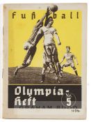 Football (Furball) programme from the 1936 Berlin Olympic Games, 32-page programme in German text