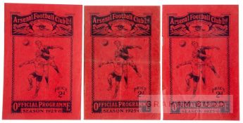 Ten Arsenal home programmes from the 1925-26 season, v Liverpool, West Ham United, Bolton,