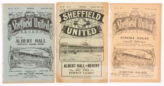 Three Sheffield United v Arsenal programmes at Bramall Lane, comprising 1921-22 (ex BV), 1924-25 (ex