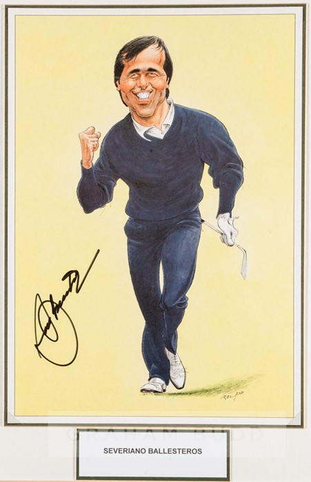 John Ireland (British, b.1949) Severiano Ballesteros signed caricature, depicting Ballesteros