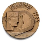 1952 Helsinki Olympic Games bronze participation medal, designed by Kauko Rasanen, Of circular