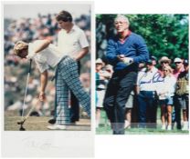 Two signed framed colour photographs of American golf legends Arnold Palmer and Tom Watson, the