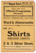 Hull City A.F.C. v Blackpool match programme,  15th April 1911, No.20 4th season, 16-page