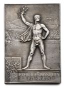 1900 Paris Olympic Games winners medal plaque, designed by F. Vernon, of square form, obverse with a